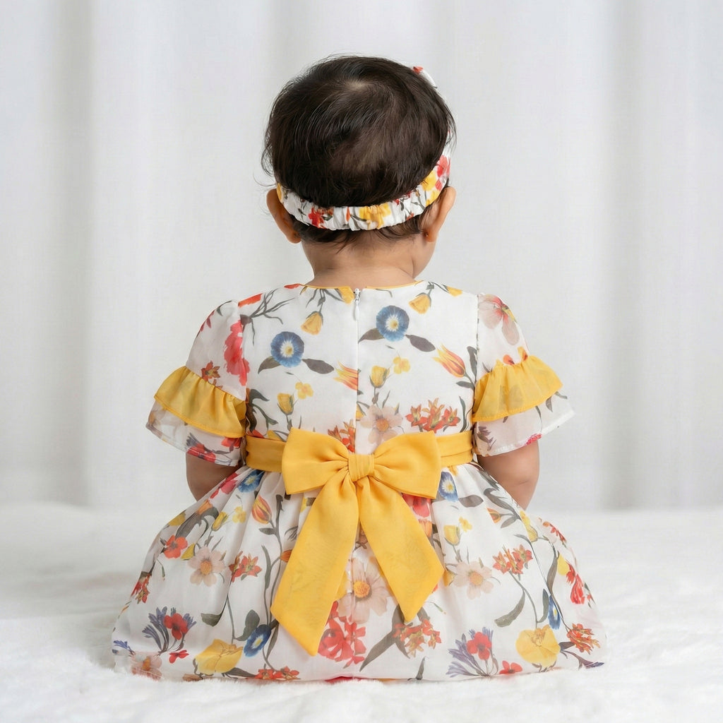 Toddler Girls’ Sunshine Floral Garden Dress with Sweet Yellow Bow