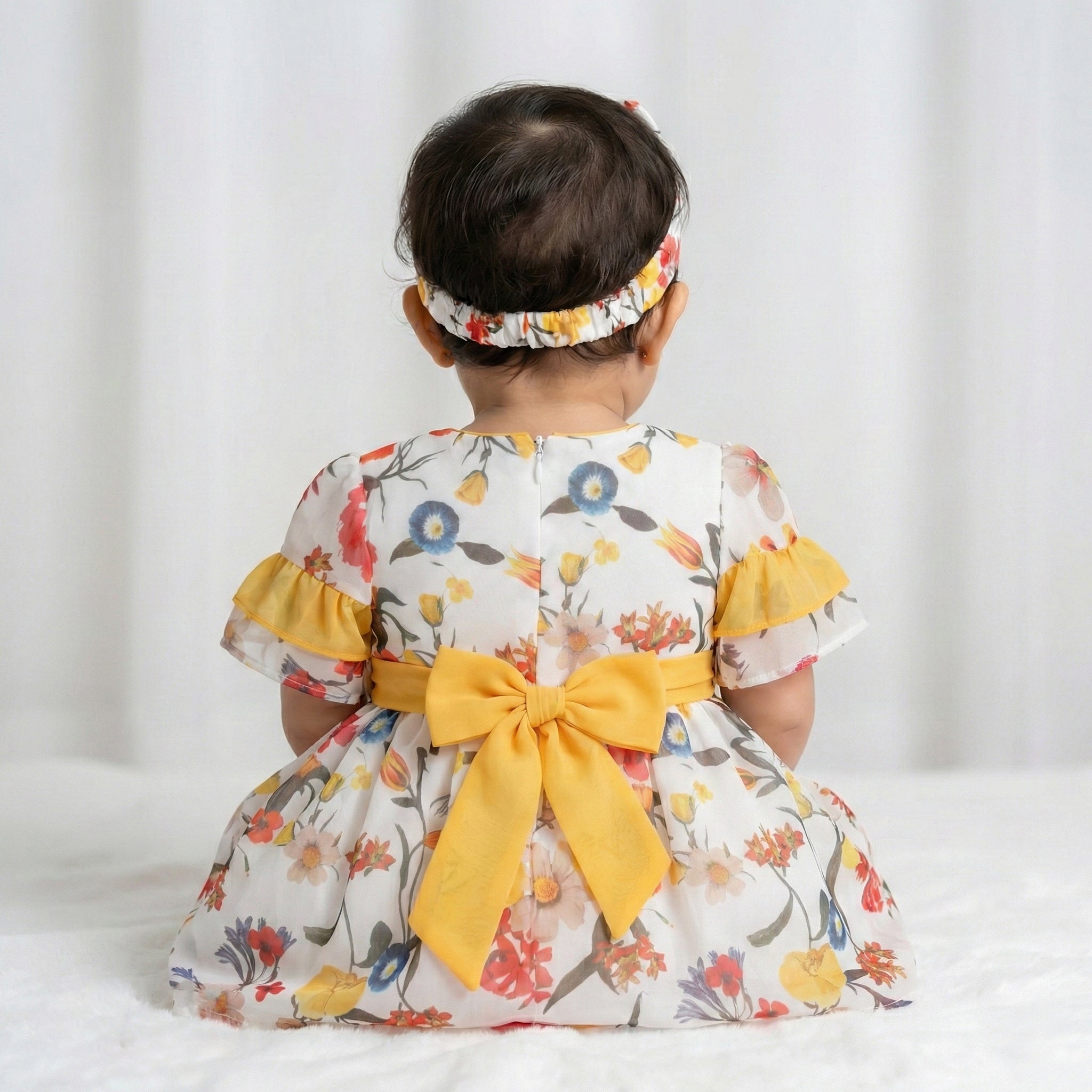 Toddler Girls’ Sunshine Floral Garden Dress with Sweet Yellow Bow