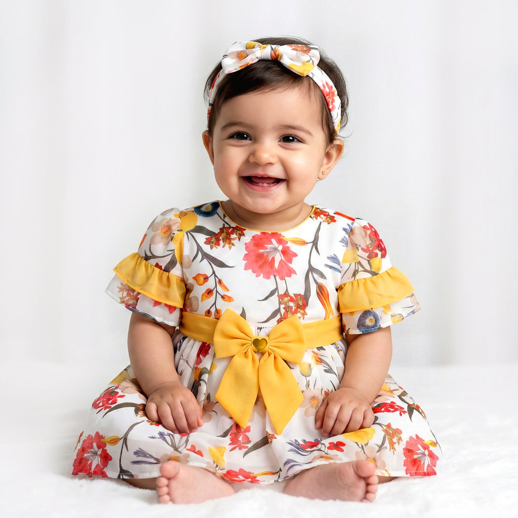 Toddler Girls’ Sunshine Floral Garden Dress with Sweet Yellow Bow