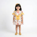 Girls’ Whimsical Floral Occasion Dress – Yellow Bow Accent & Flutter Sleeves