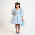 Girls Organza High-Low Party Gown with Embellished Bow Detail