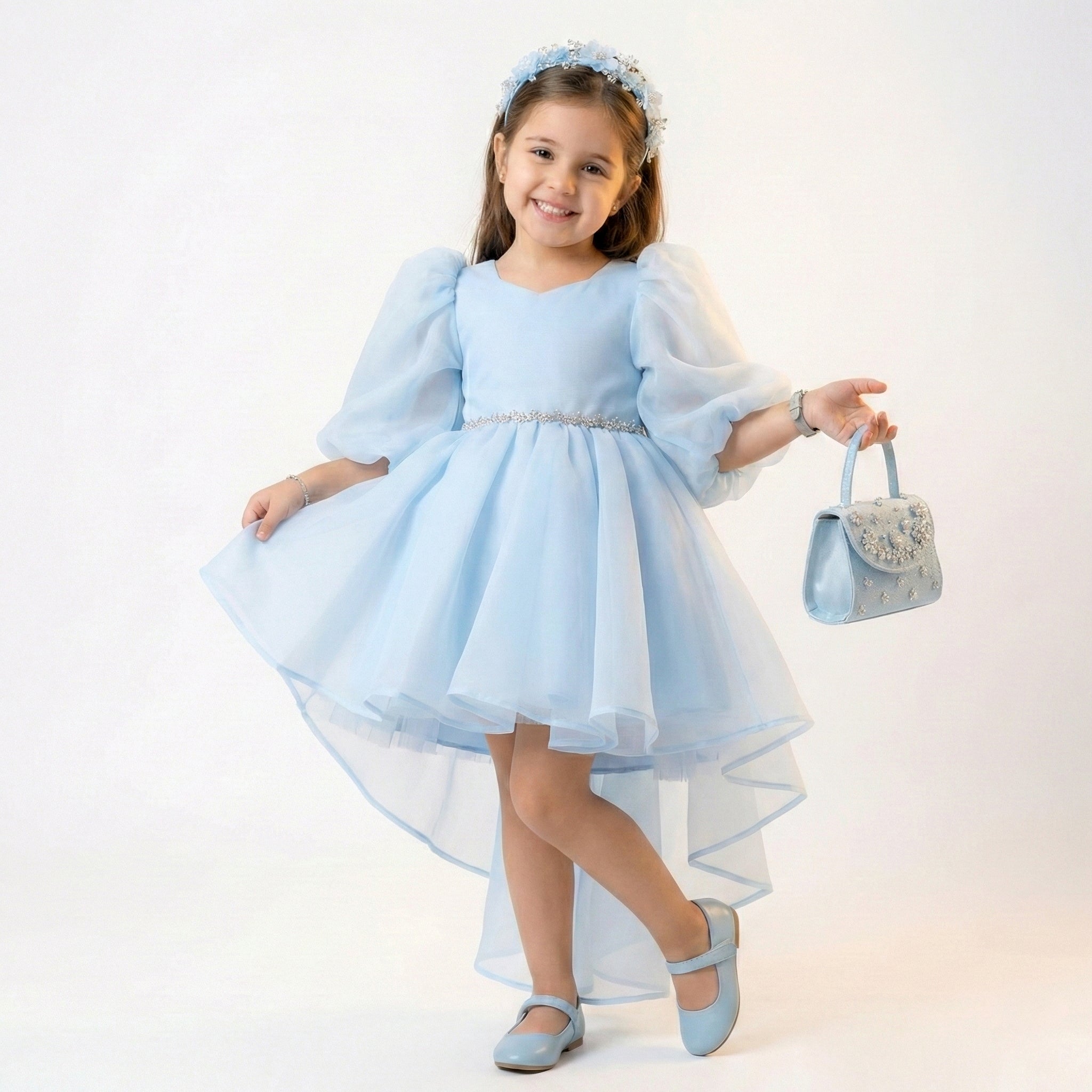 Toddler Organza High-Low Gown with Crystal Belt & Back Bow