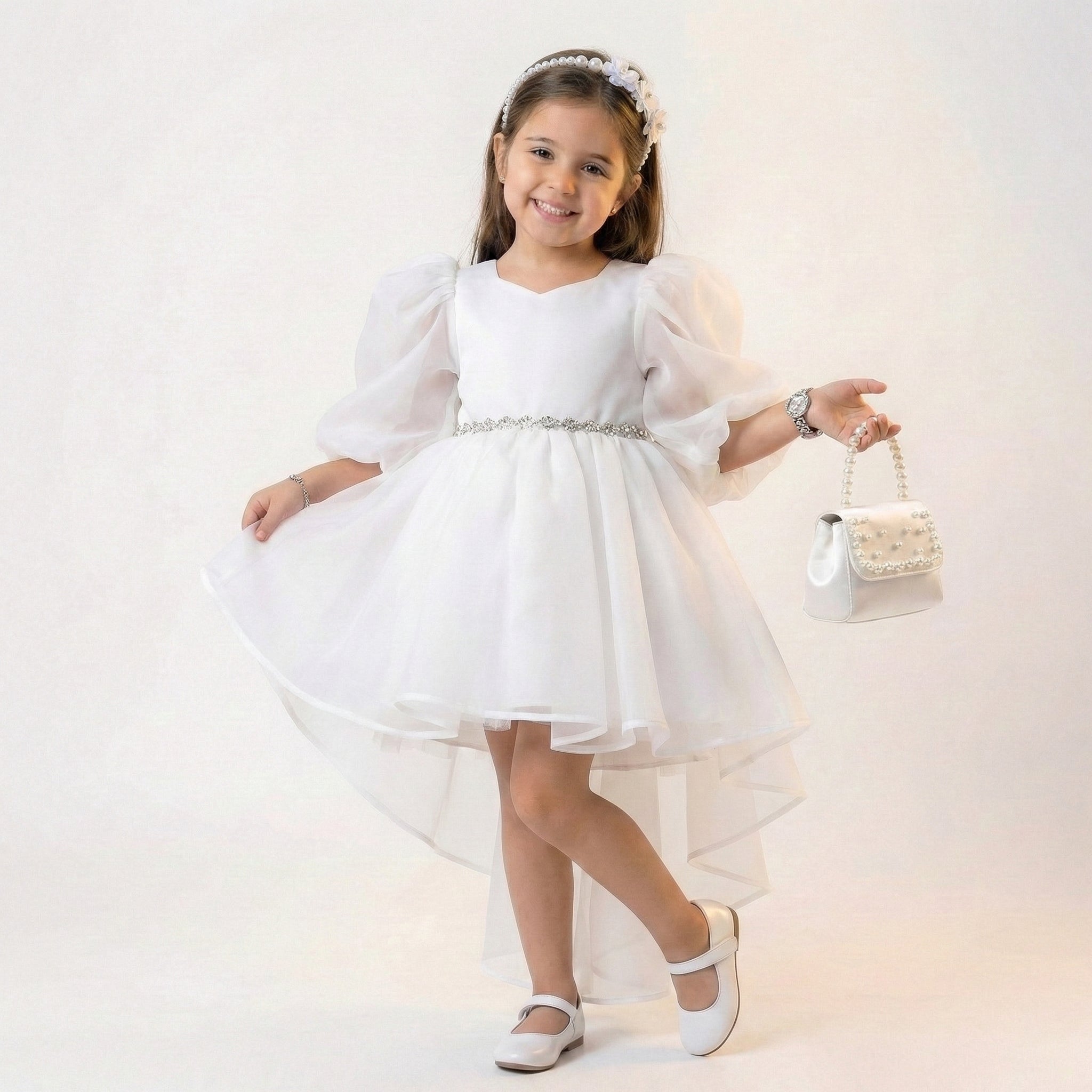 Toddler Organza High-Low Gown with Crystal Belt & Back Bow