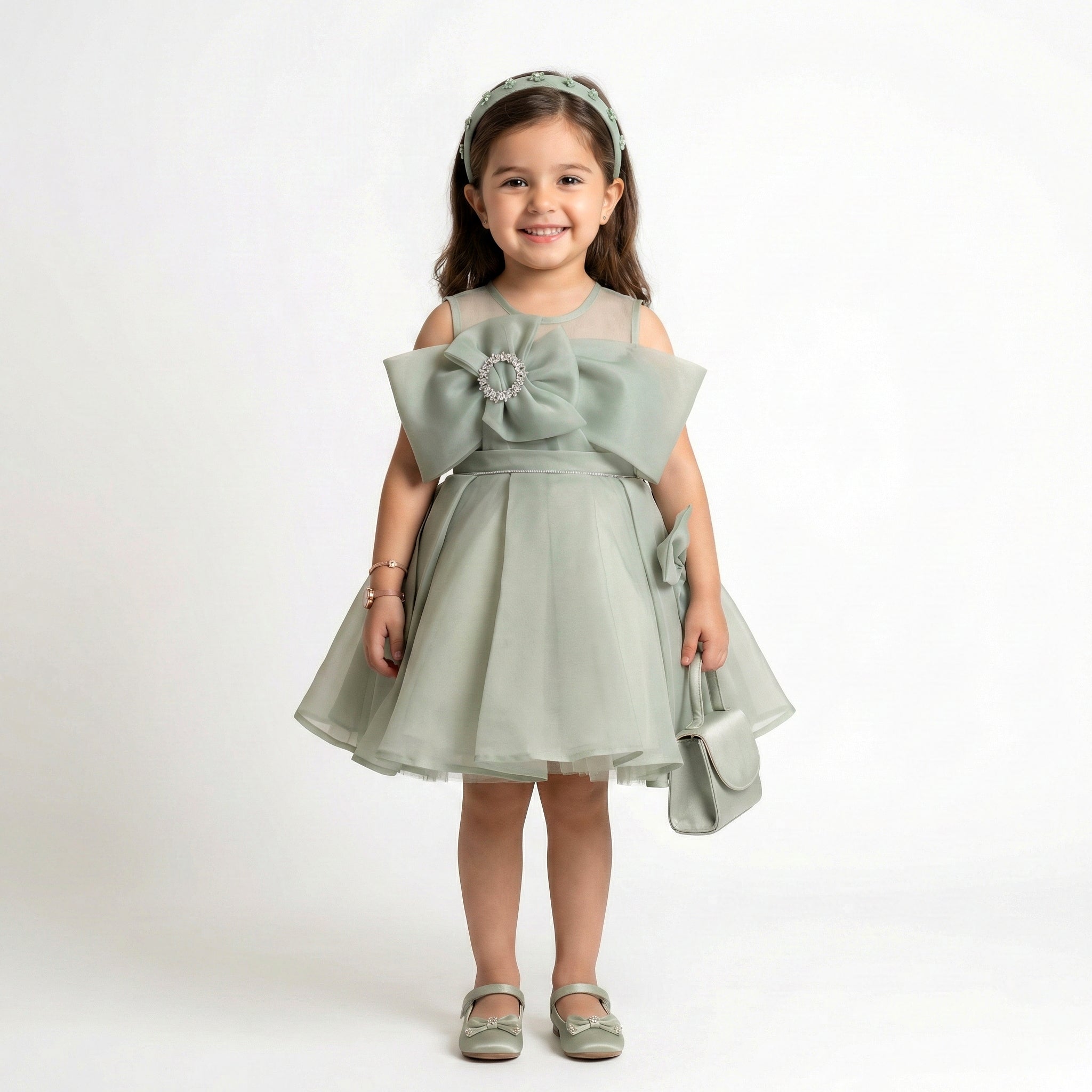 Toddler Organza Occasion Dress with Crystal Shoulder Bow