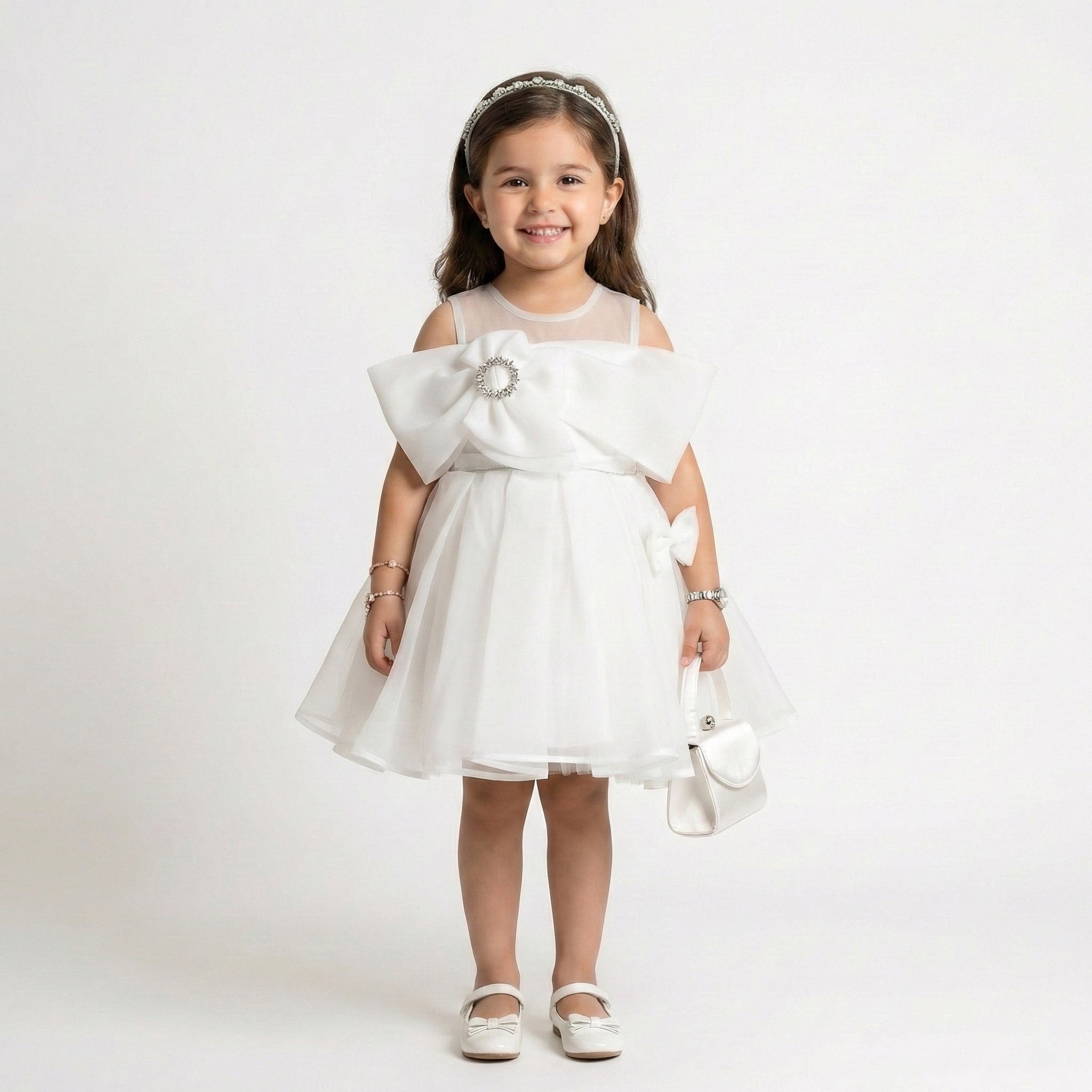 Toddler Organza Occasion Dress with Crystal Shoulder Bow