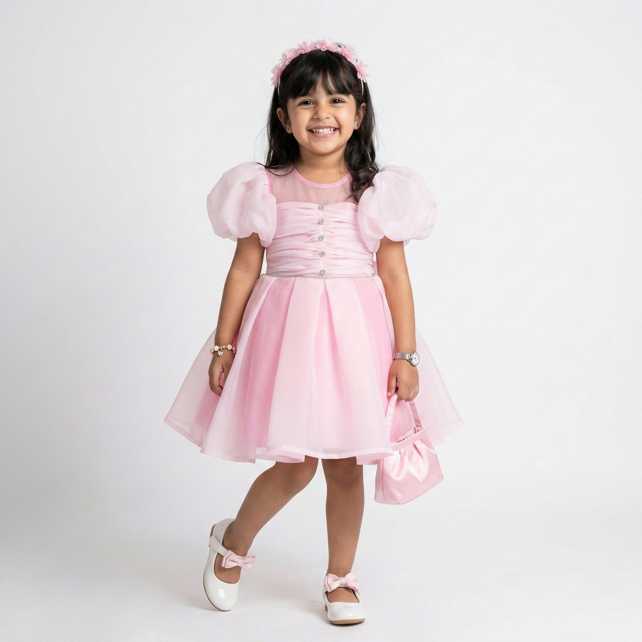 Toddler Ruched Organza Gown with Crystal Embellishments