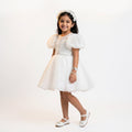 Girls Ruched Bodice Party Dress with Puff Sleeves