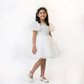 Girls Formal Ruched Organza Gown with Crystal Buttons