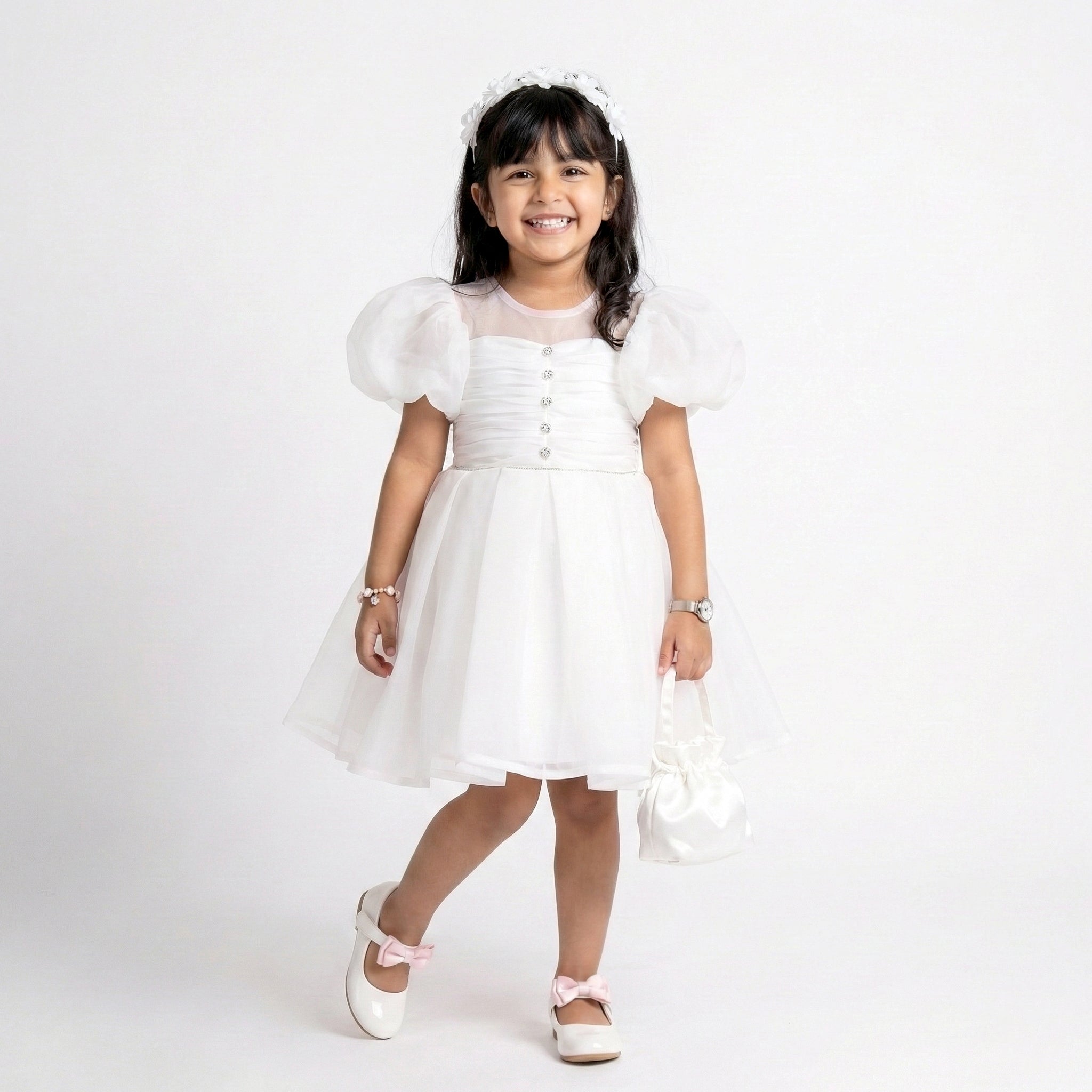 Toddler Ruched Organza Gown with Crystal Embellishments