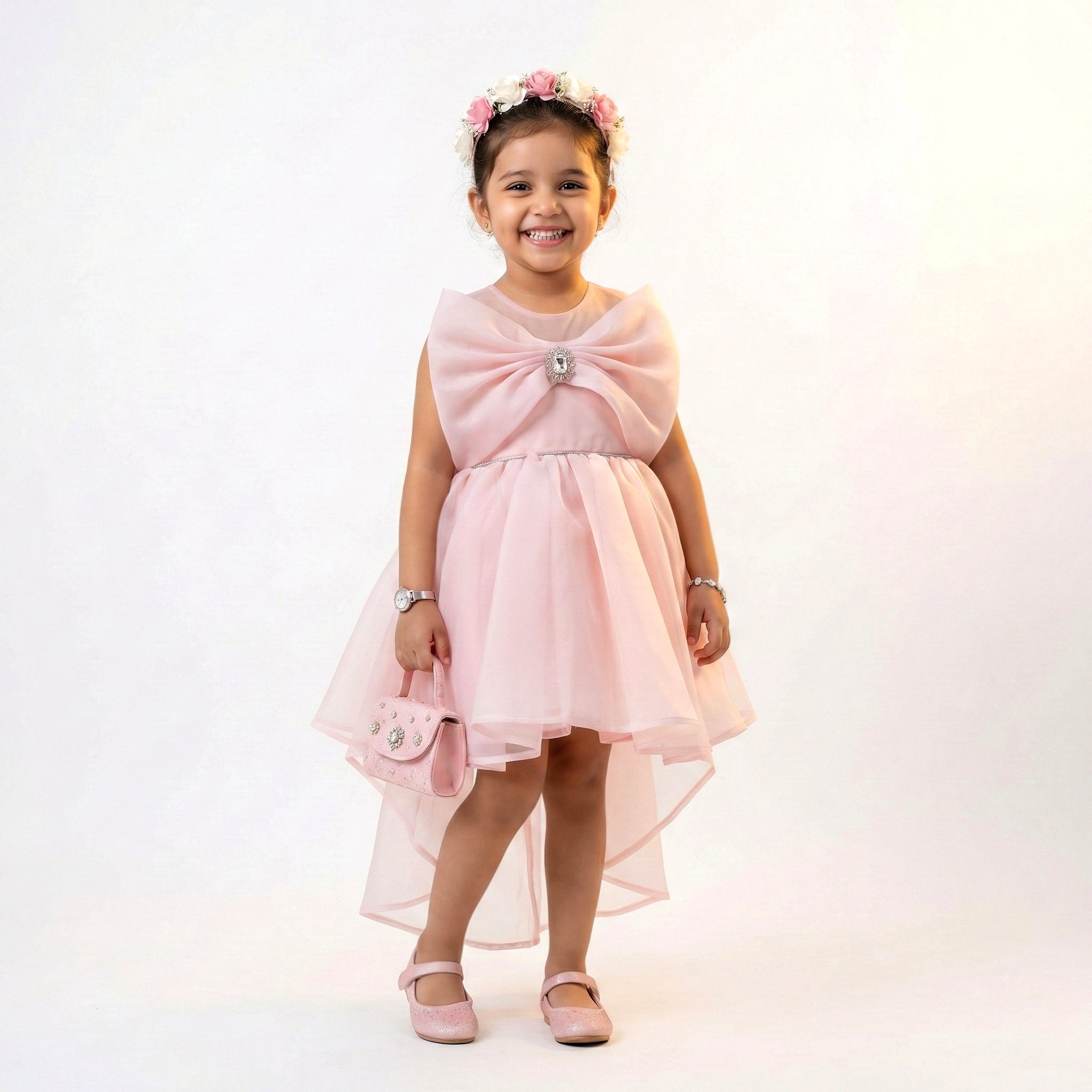 Toddler High-Low Gown with Statement Shoulder Bow