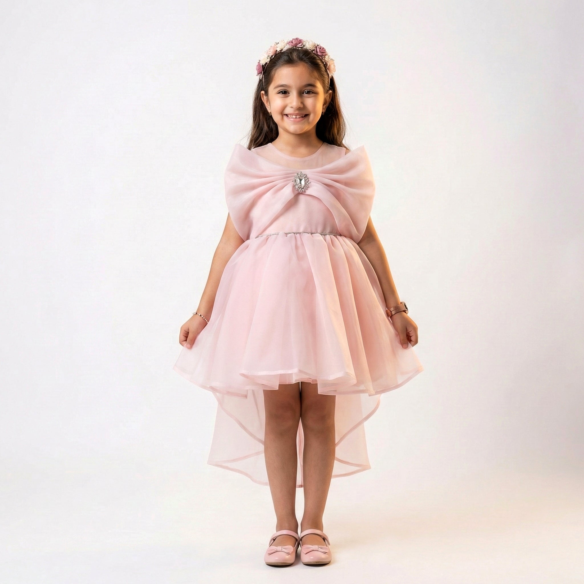 Big Girls Statement High-Low Gown with Shoulder Bow