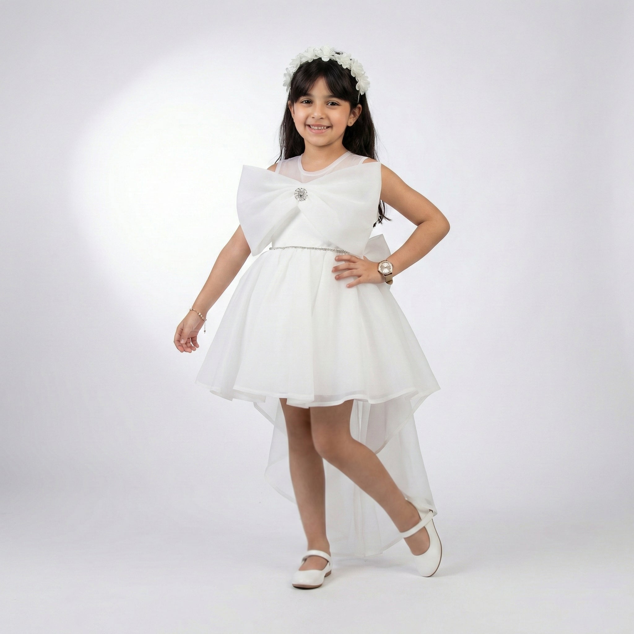 Big Girls Statement High-Low Gown with Shoulder Bow