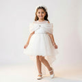 Girls High-Low Organza Dress with Embellished Bow