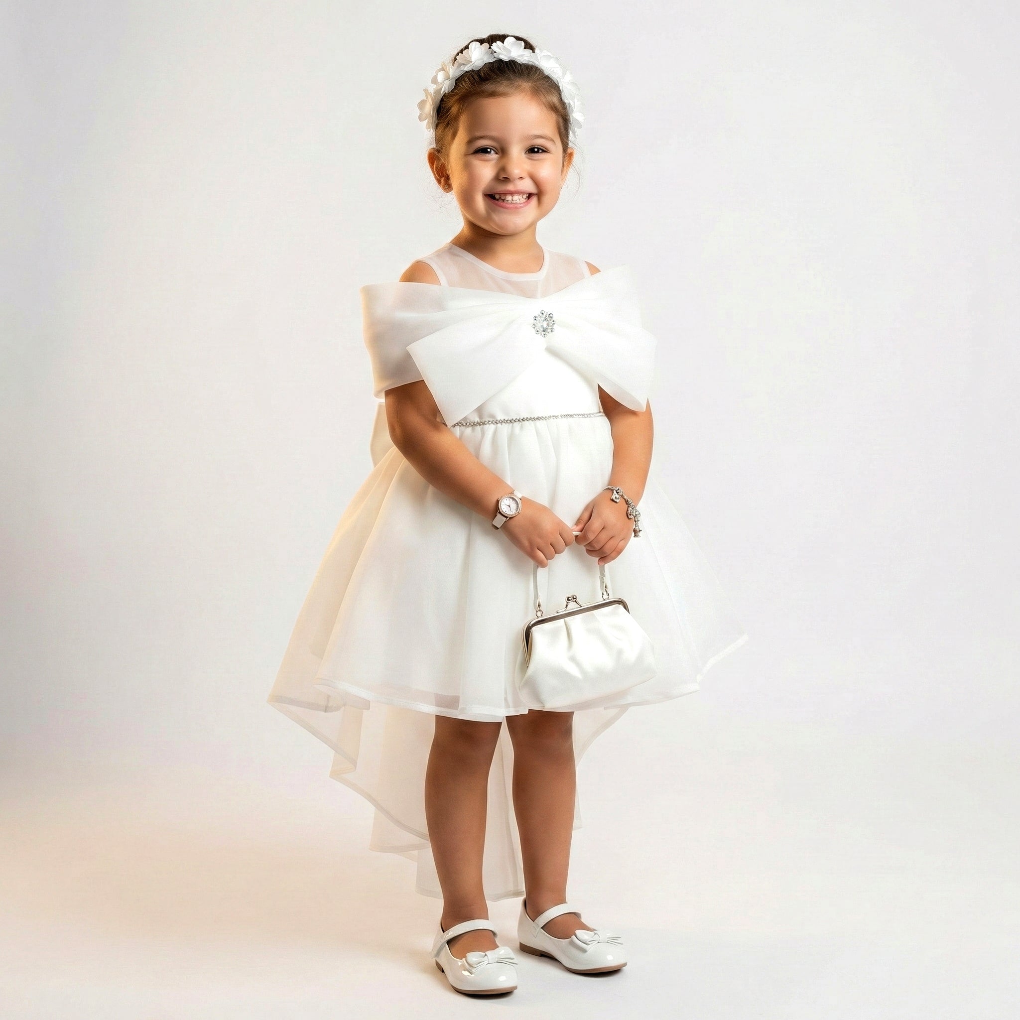 Toddler High-Low Gown with Statement Shoulder Bow