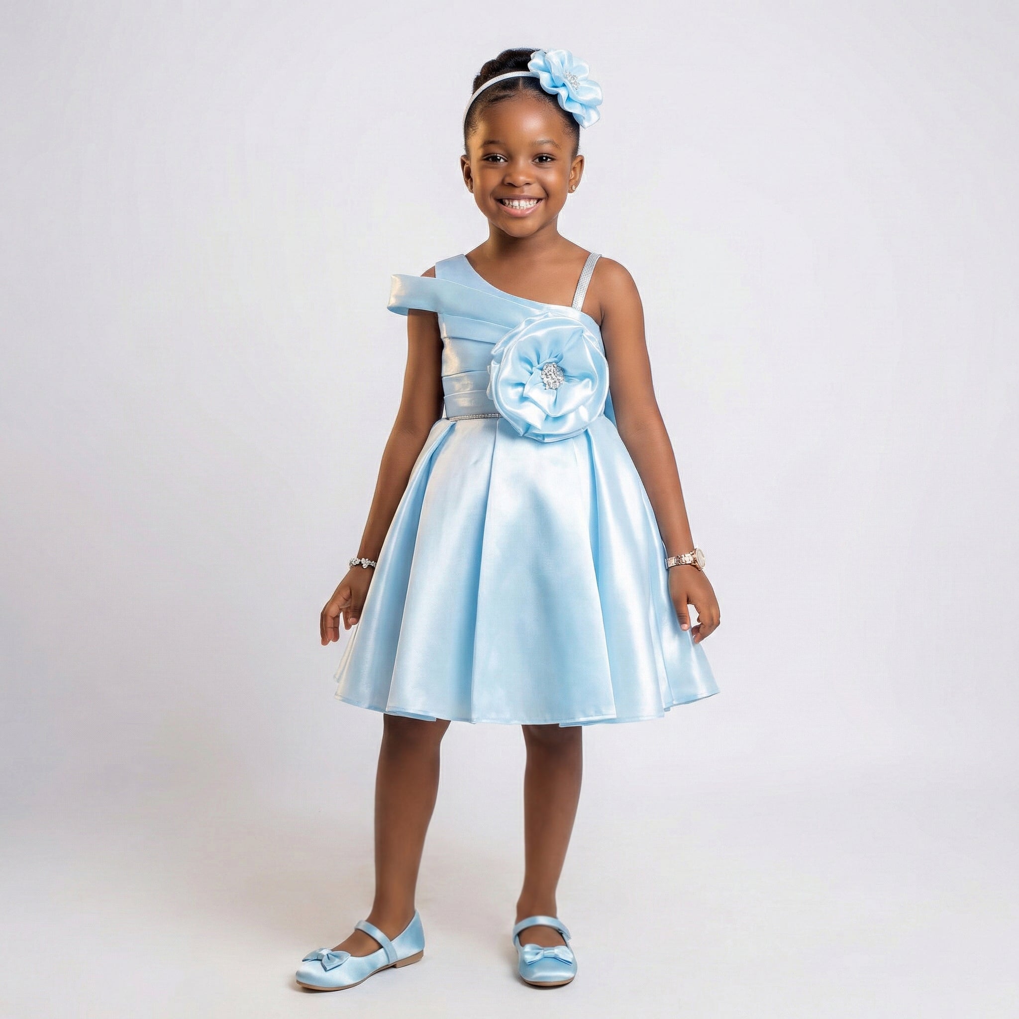 Big Girls Formal Satin A-Line Gown with Crystal Detail