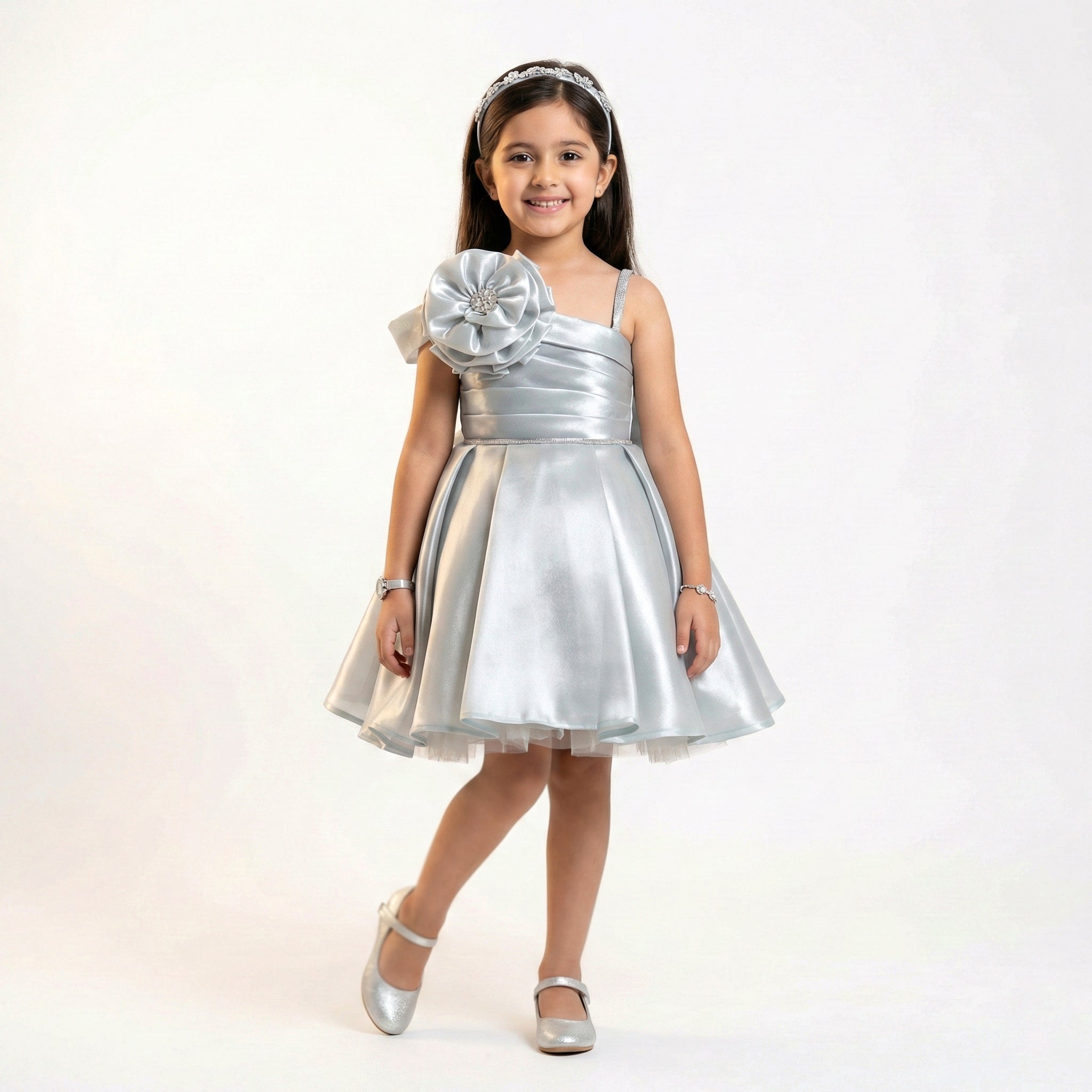 Big Girls Formal Satin A-Line Gown with Crystal Detail
