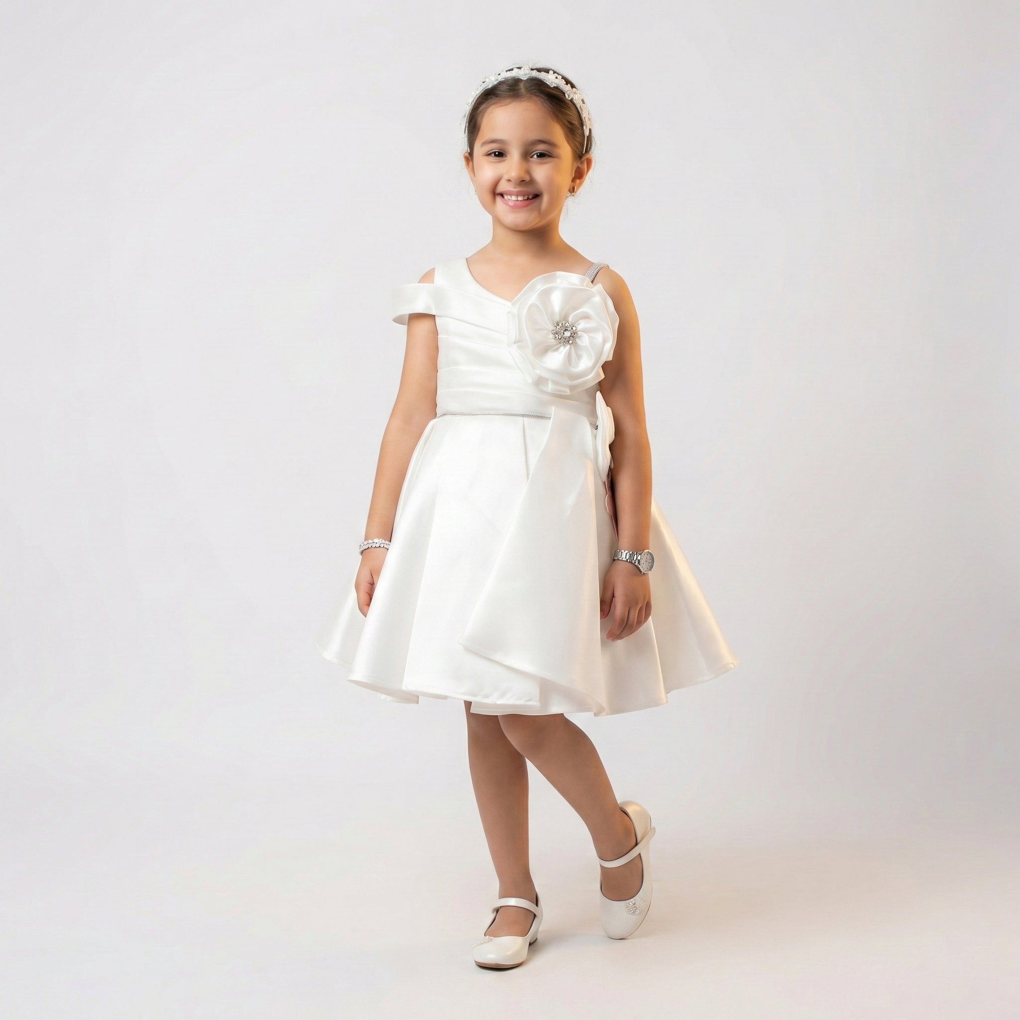Big Girls Formal Satin A-Line Gown with Crystal Detail