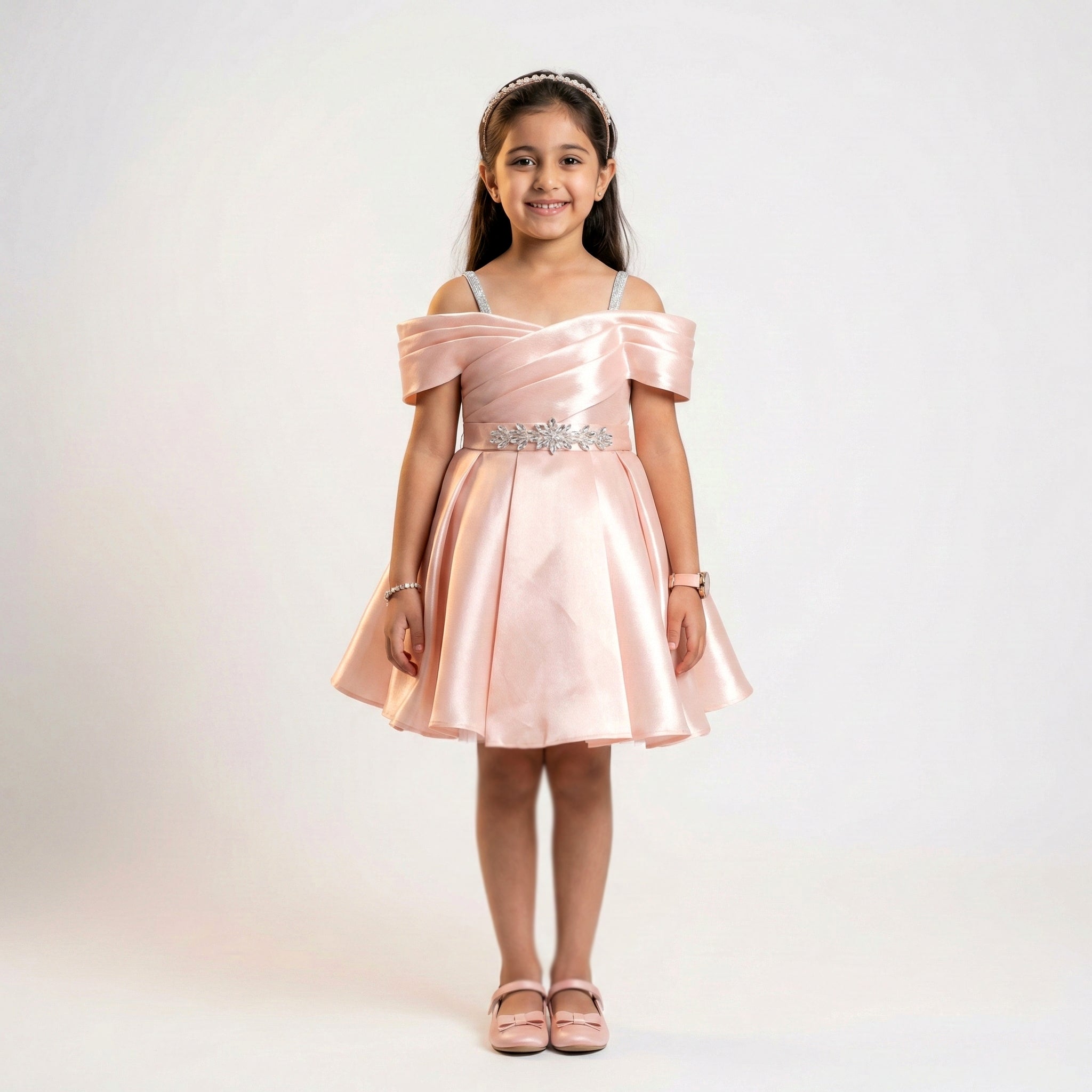 Big Girls Formal Satin Gown with Statement Bow & Crystal Accents