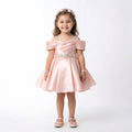 Toddler Satin Off-Shoulder Gown with Crystal Belt