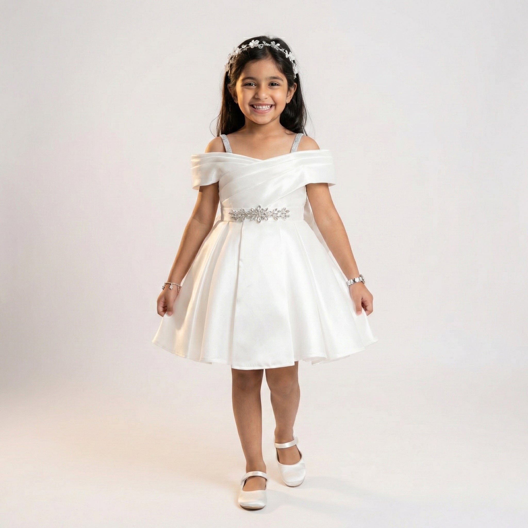 Big Girls Formal Satin Gown with Statement Bow & Crystal Accents