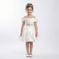 Girls Satin Off-Shoulder Dress with Back Bow Detail
