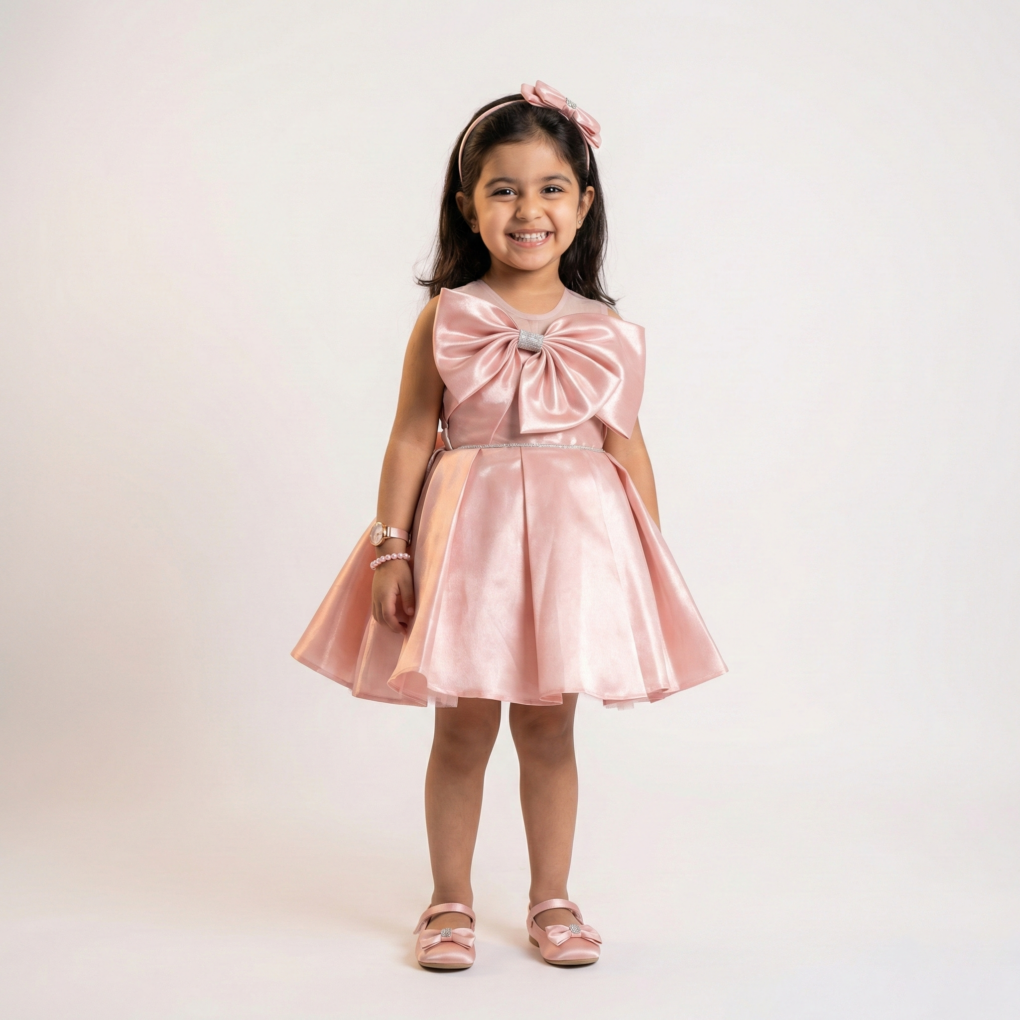 Girls' Satin Party Dress with Oversized Front Bow