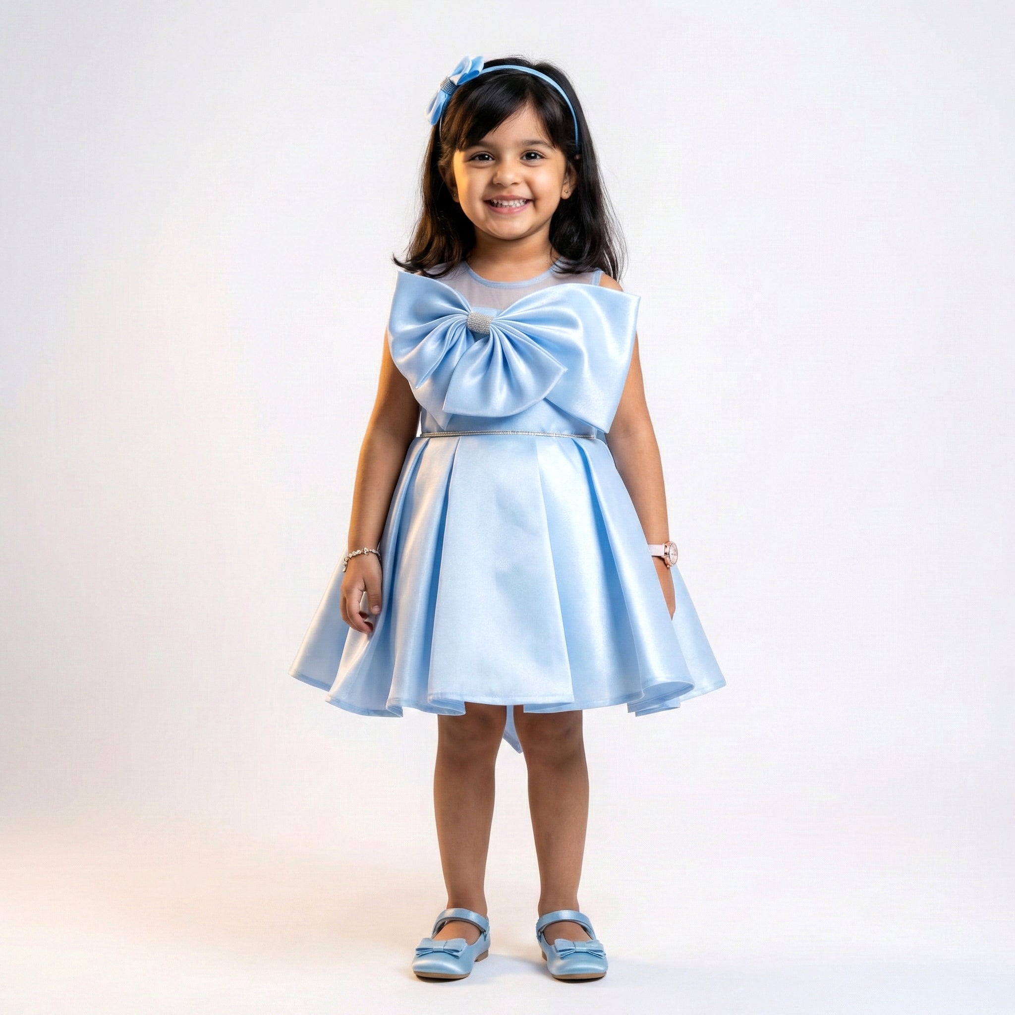 Girls' Satin Party Dress with Oversized Front Bow