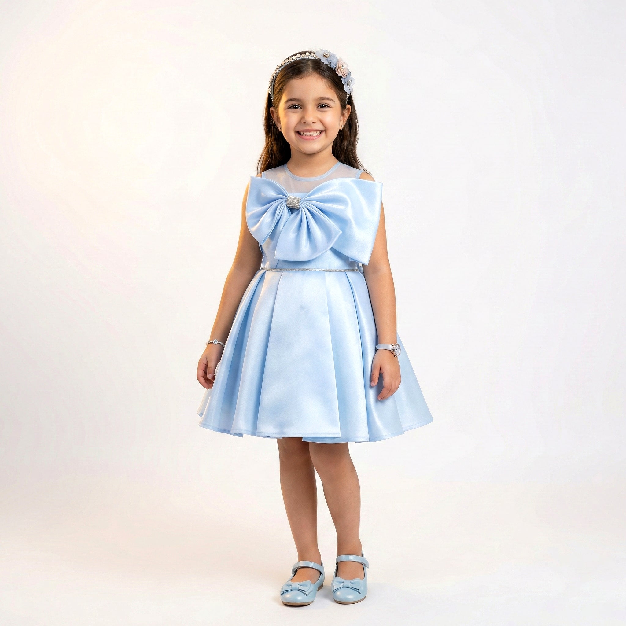 Girls' Satin Party Dress with Oversized Front Bow