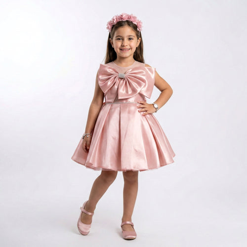 Big Girls Formal Satin Dress with Statement Bow Accent