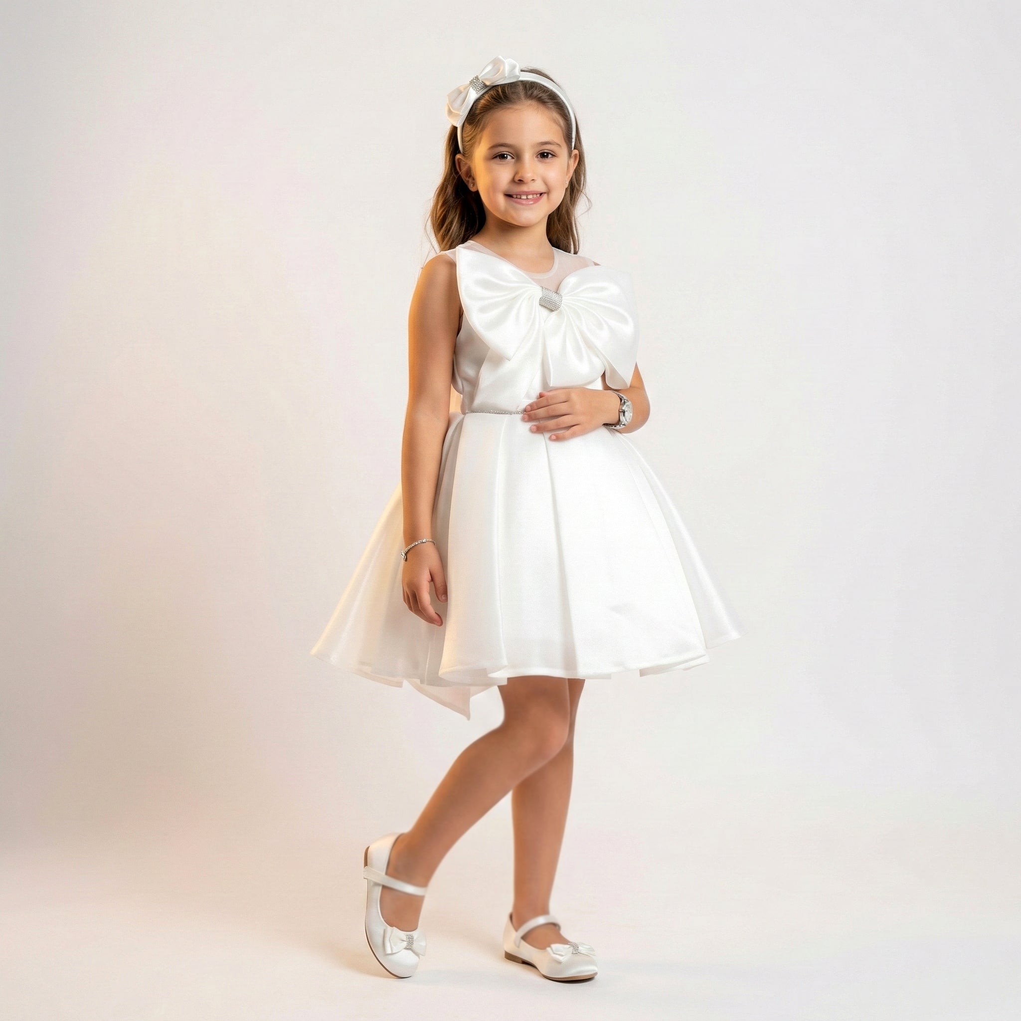 Girls' Satin Party Dress with Oversized Front Bow