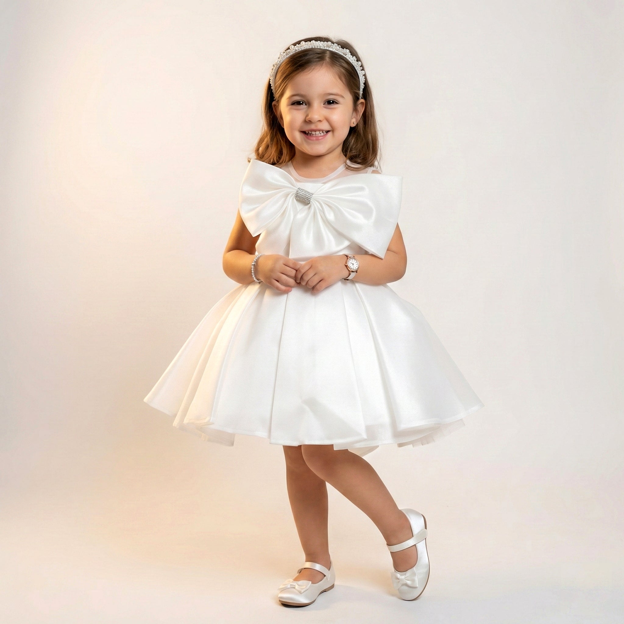Toddler Satin Dress with Front Statement Bow