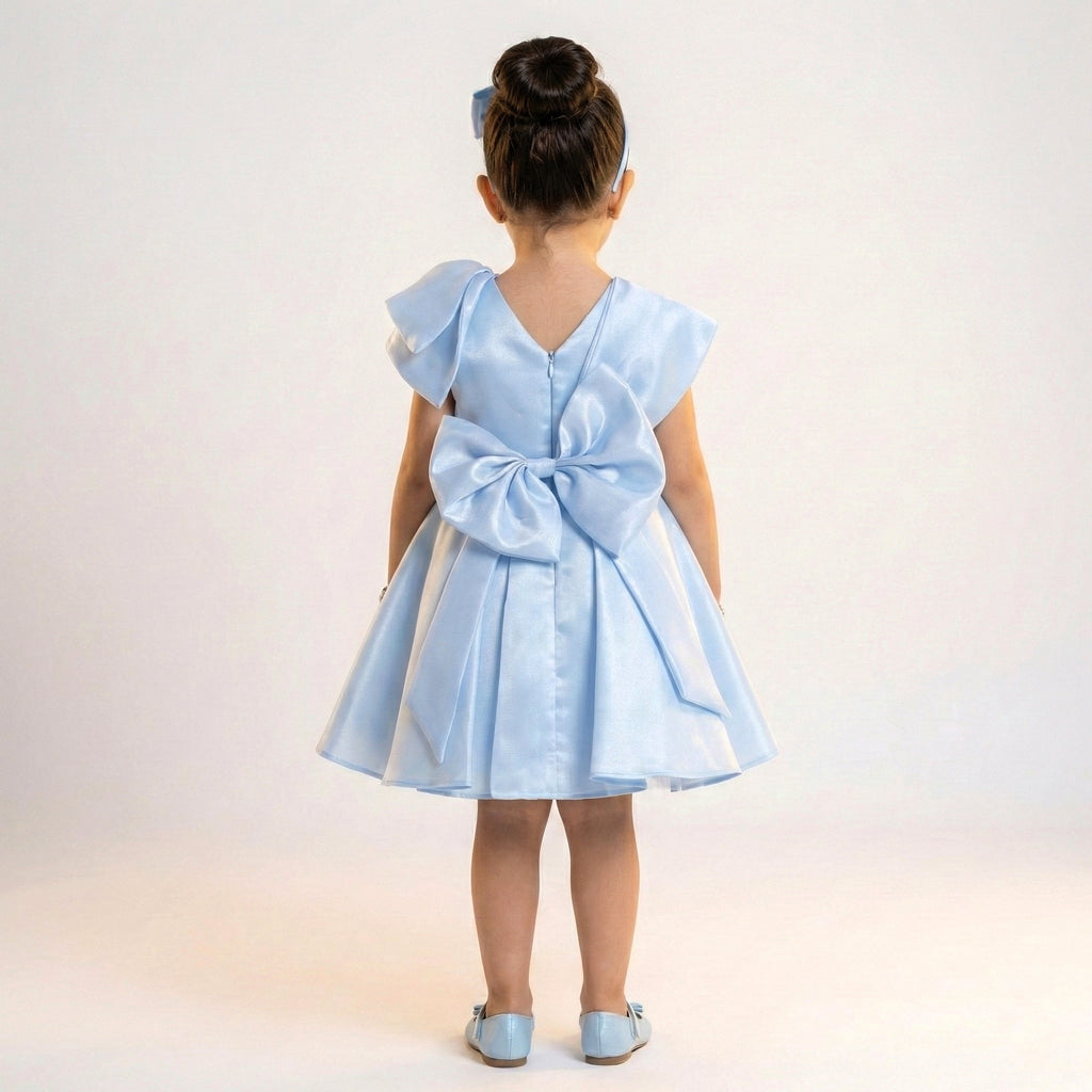 Enchanted Satin Bow Party Dress with Crystal Belt – Toddler & Preschooler Edition
