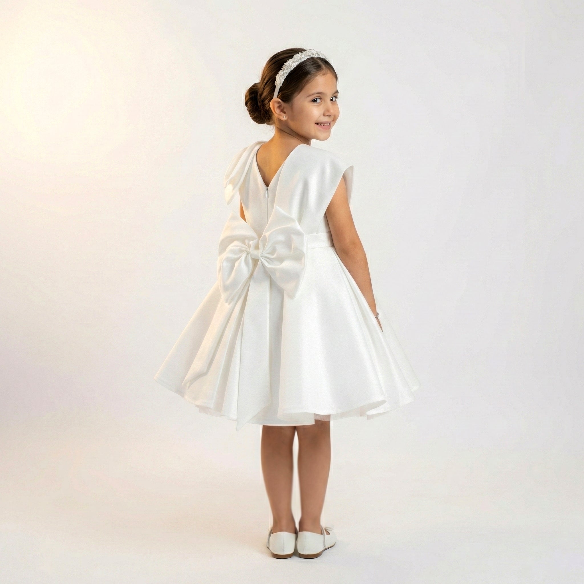 Signature Asymmetrical Satin Occasion Dress with Rhinestone Accents