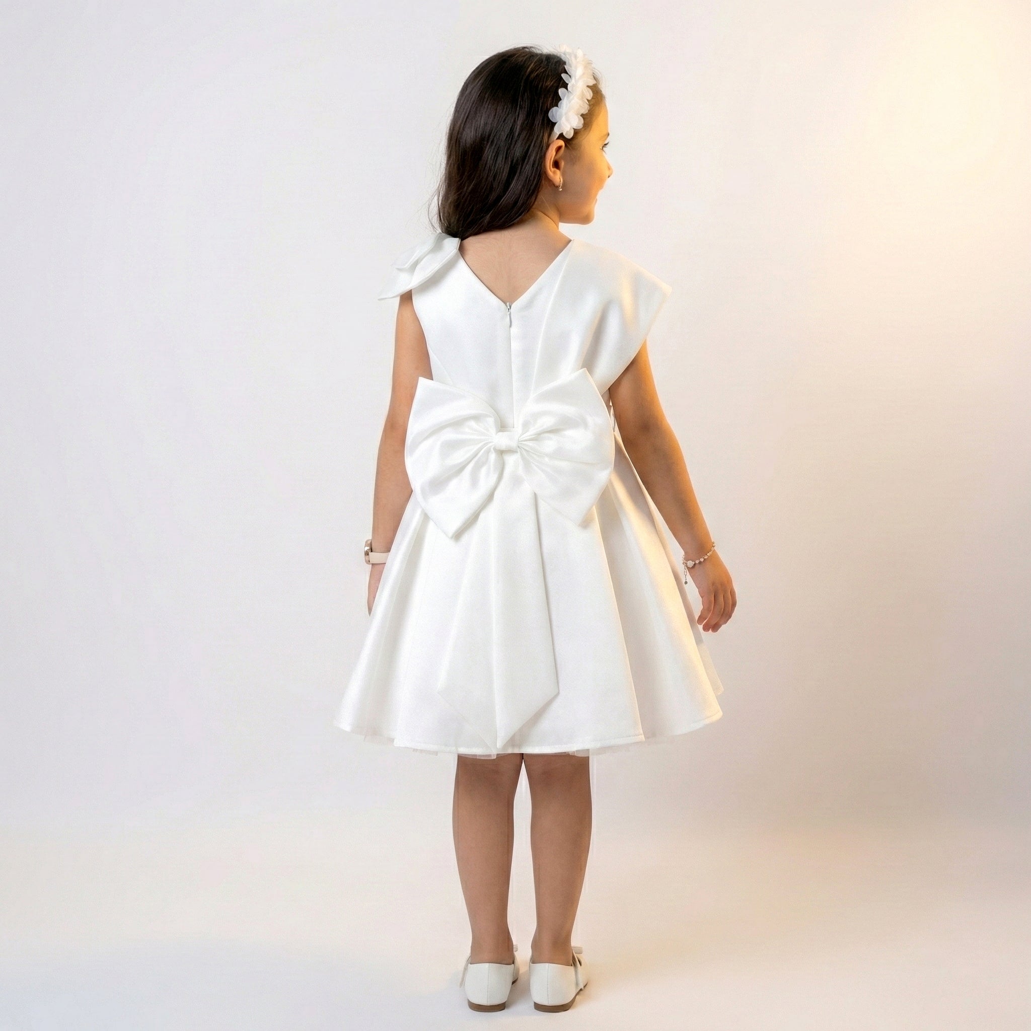 Girls’ Luxury Pleated Satin Gala Dress with Crystal Embellishment