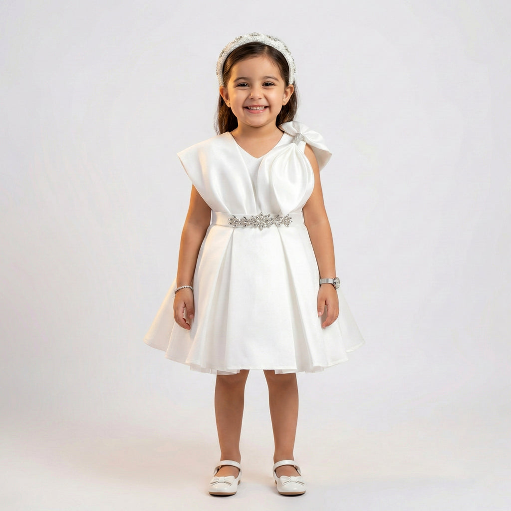 Enchanted Satin Bow Party Dress with Crystal Belt – Toddler & Preschooler Edition