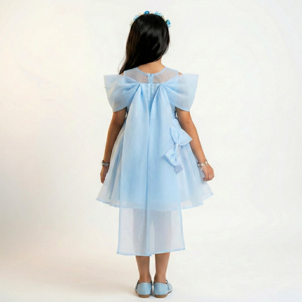 Luxury Girls’ Sheer Organza Formal Gown with Crystal Accents
