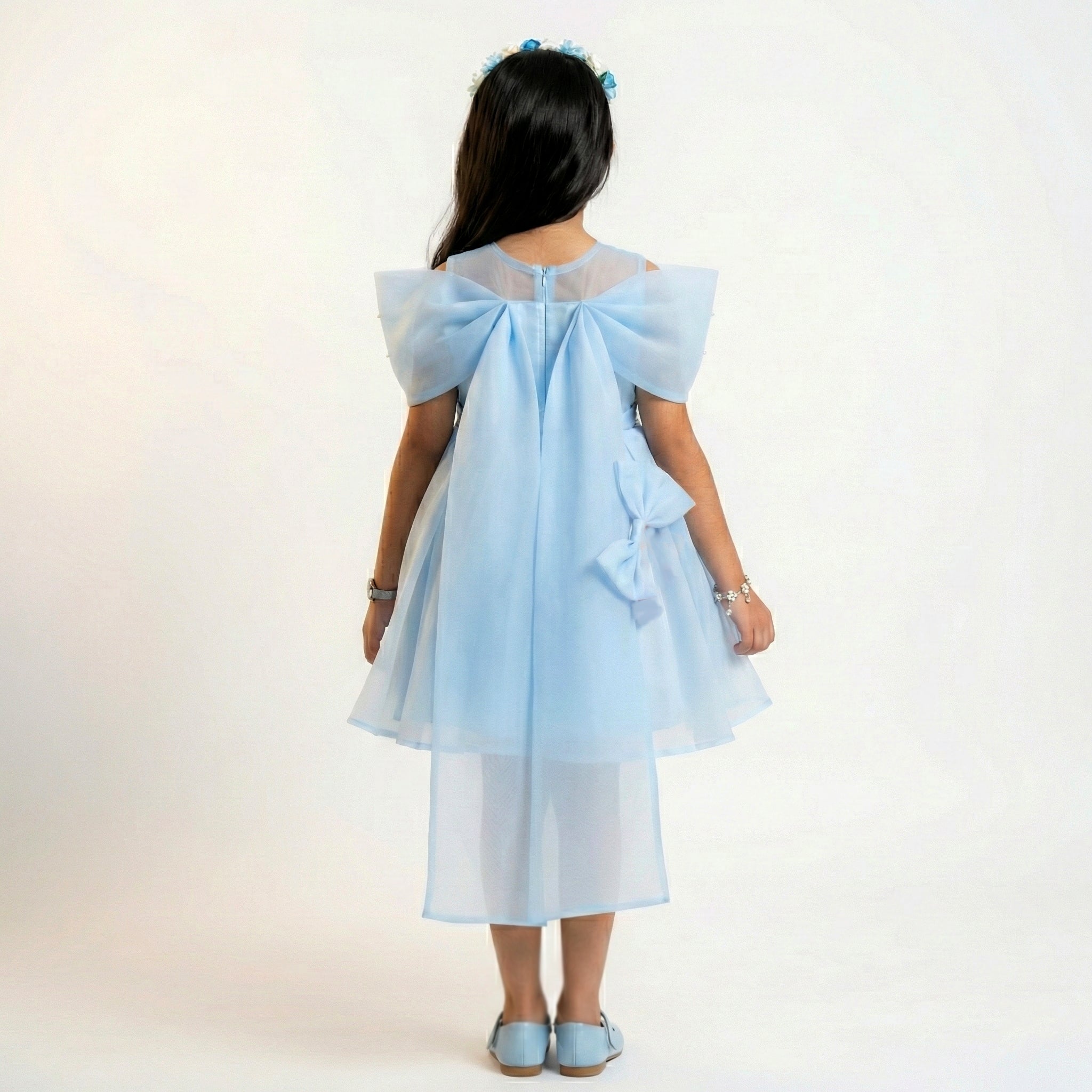 Luxury Girls’ Sheer Organza Formal Gown with Crystal Accents