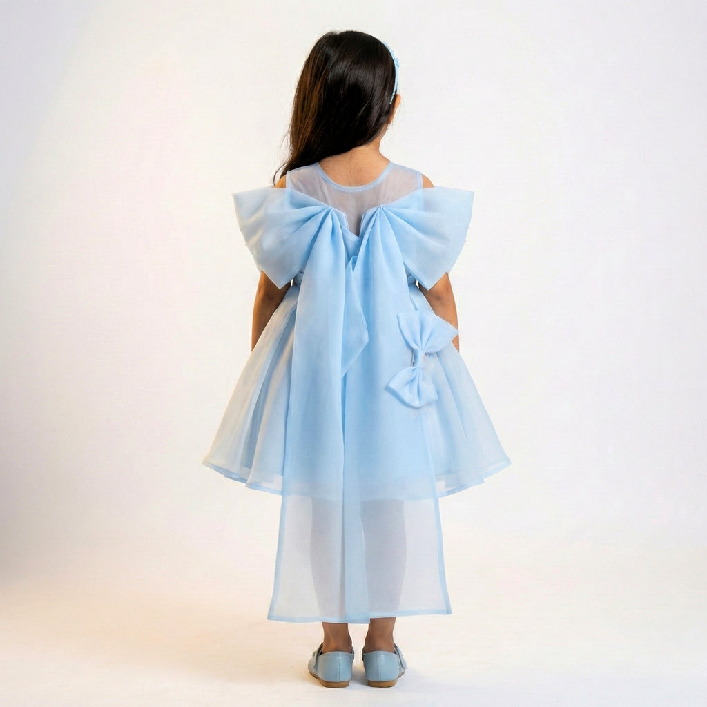 Girls’ Pleated Bodice Organza Gala Dress with Wing Sleeves