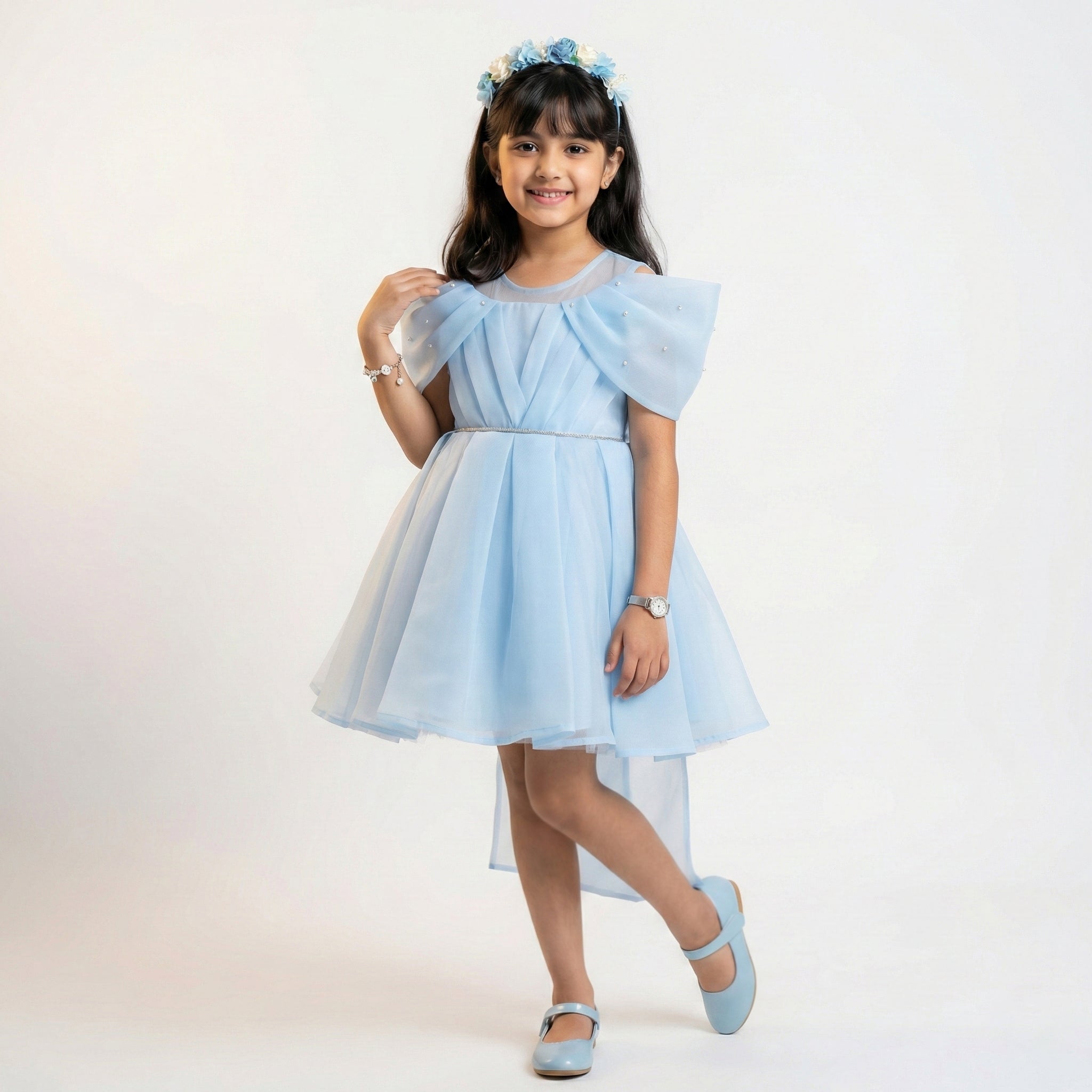 Luxury Girls’ Sheer Organza Formal Gown with Crystal Accents