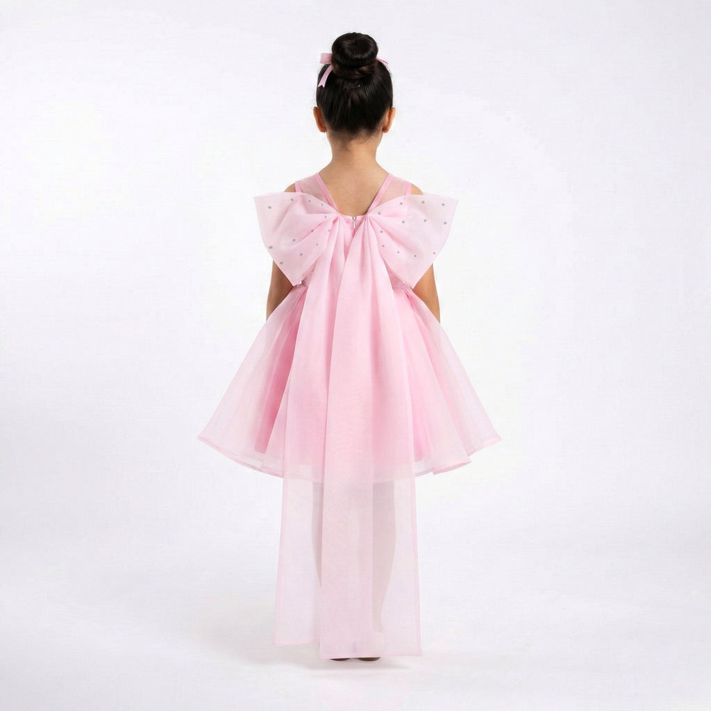 Luxury Girls’ Sheer Organza Formal Gown with Crystal Accents