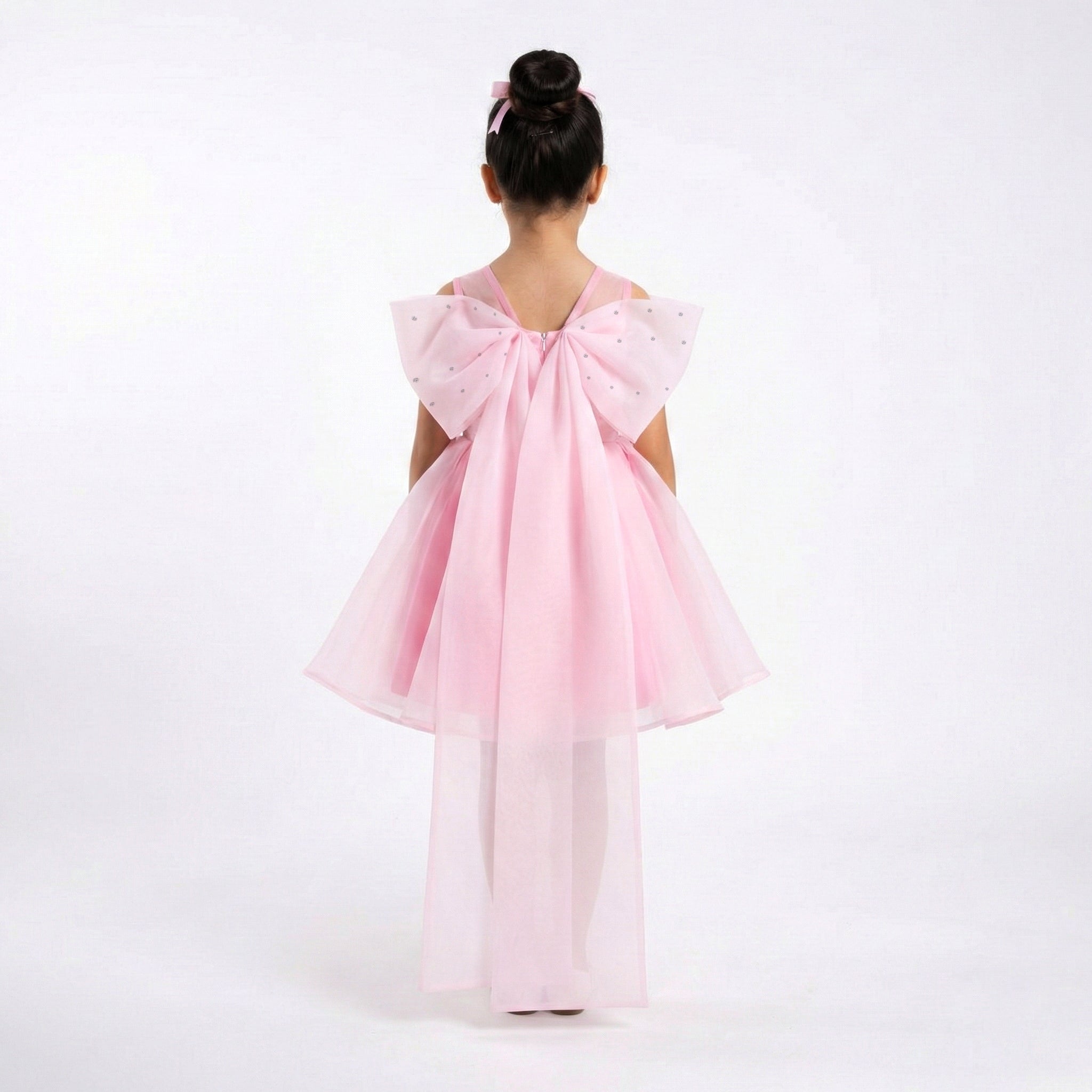 Luxury Girls’ Sheer Organza Formal Gown with Crystal Accents
