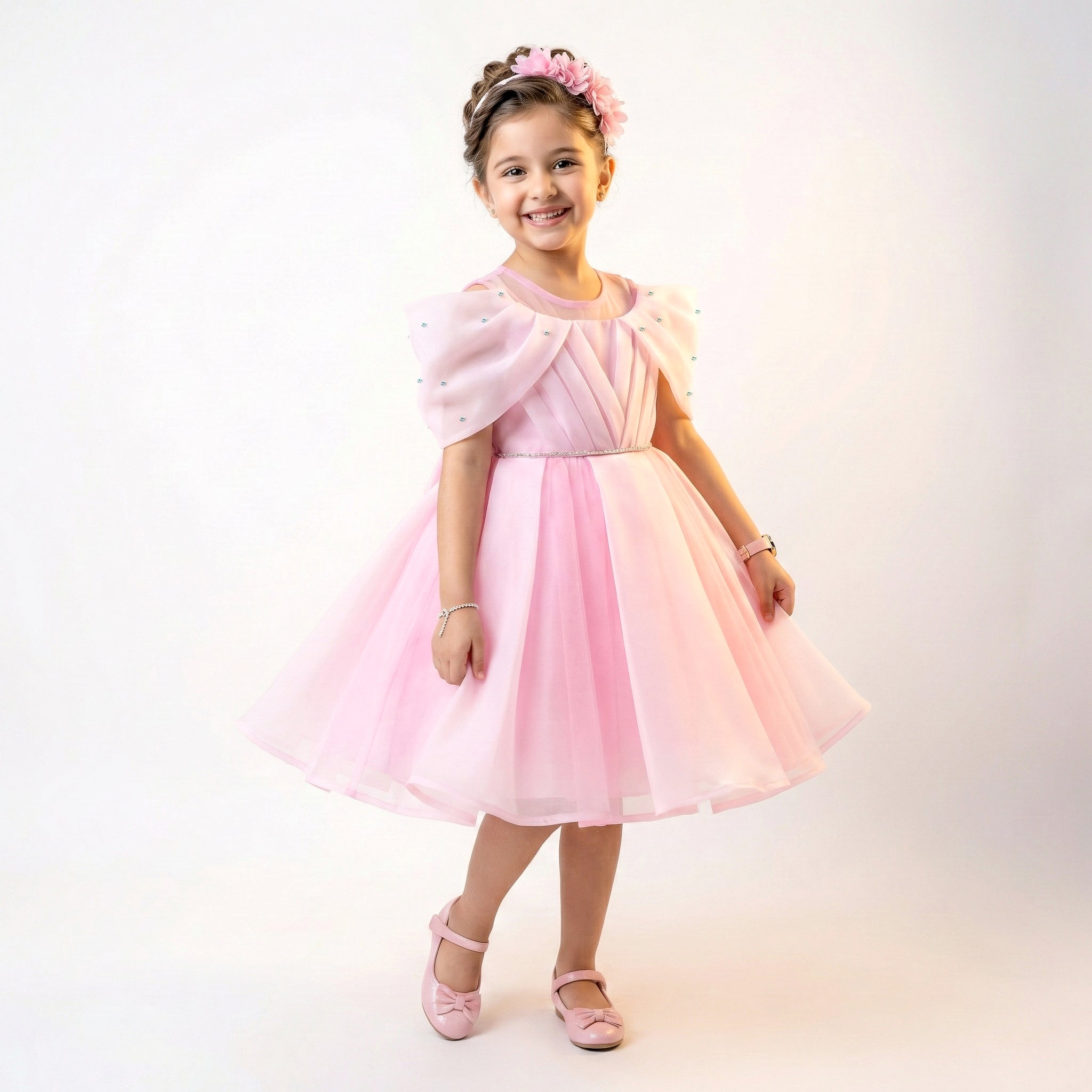 Luxury Girls’ Sheer Organza Formal Gown with Crystal Accents