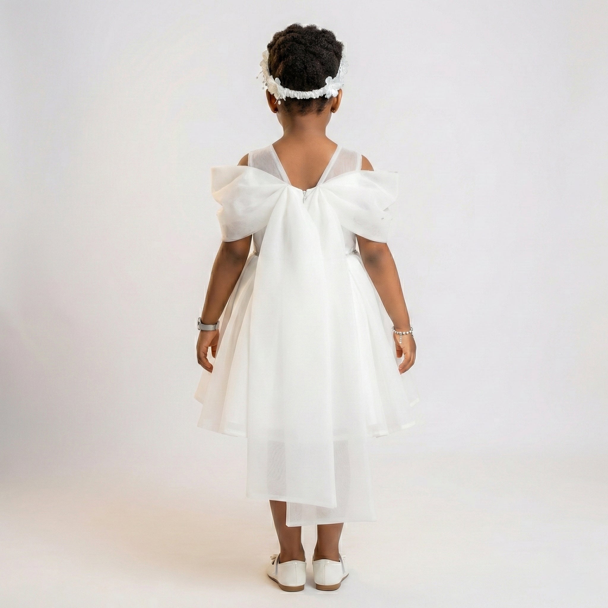 Girls’ Pleated Bodice Organza Gala Dress with Wing Sleeves