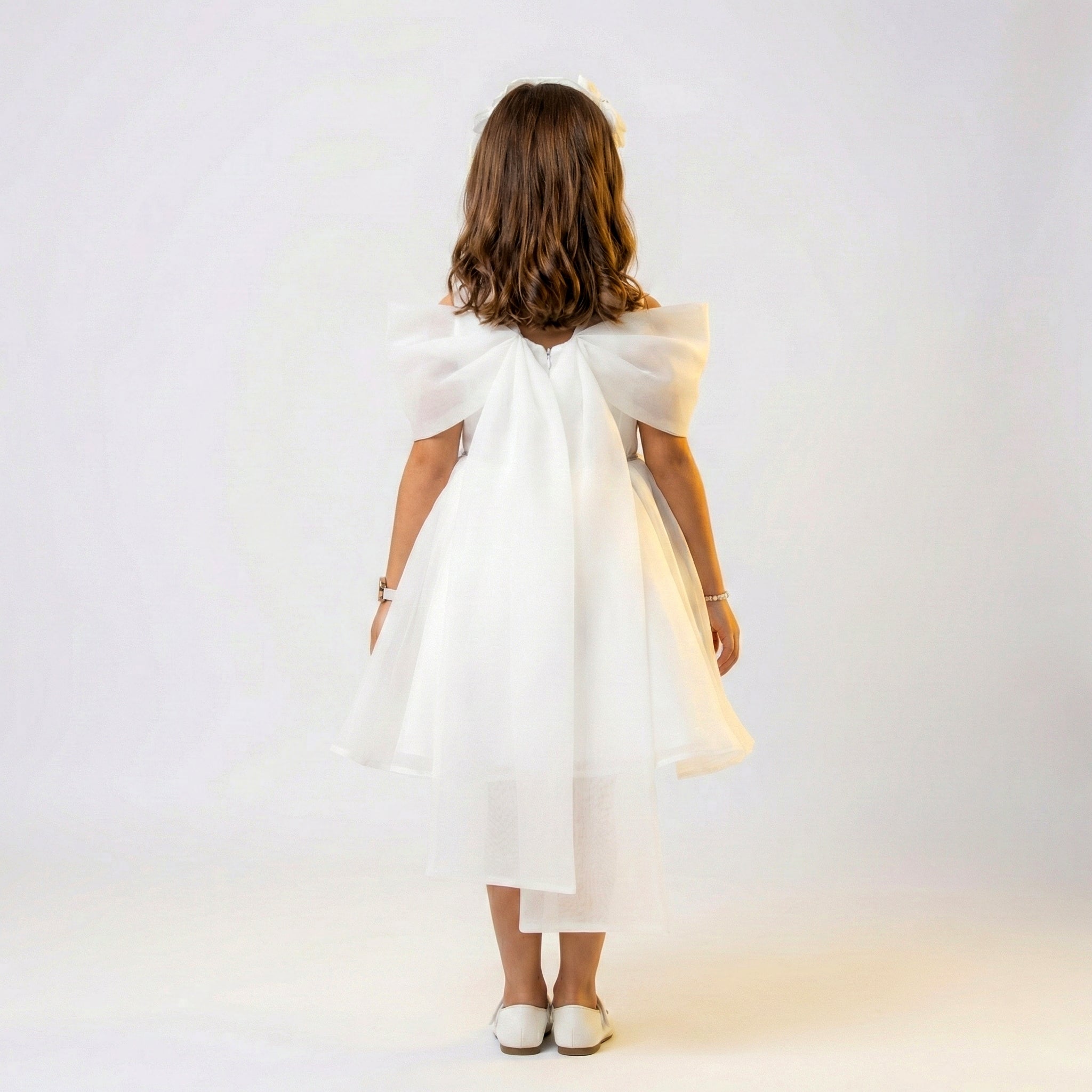 Luxury Girls’ Sheer Organza Formal Gown with Crystal Accents