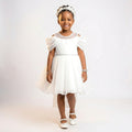 Girls’ Pleated Bodice Organza Gala Dress with Wing Sleeves