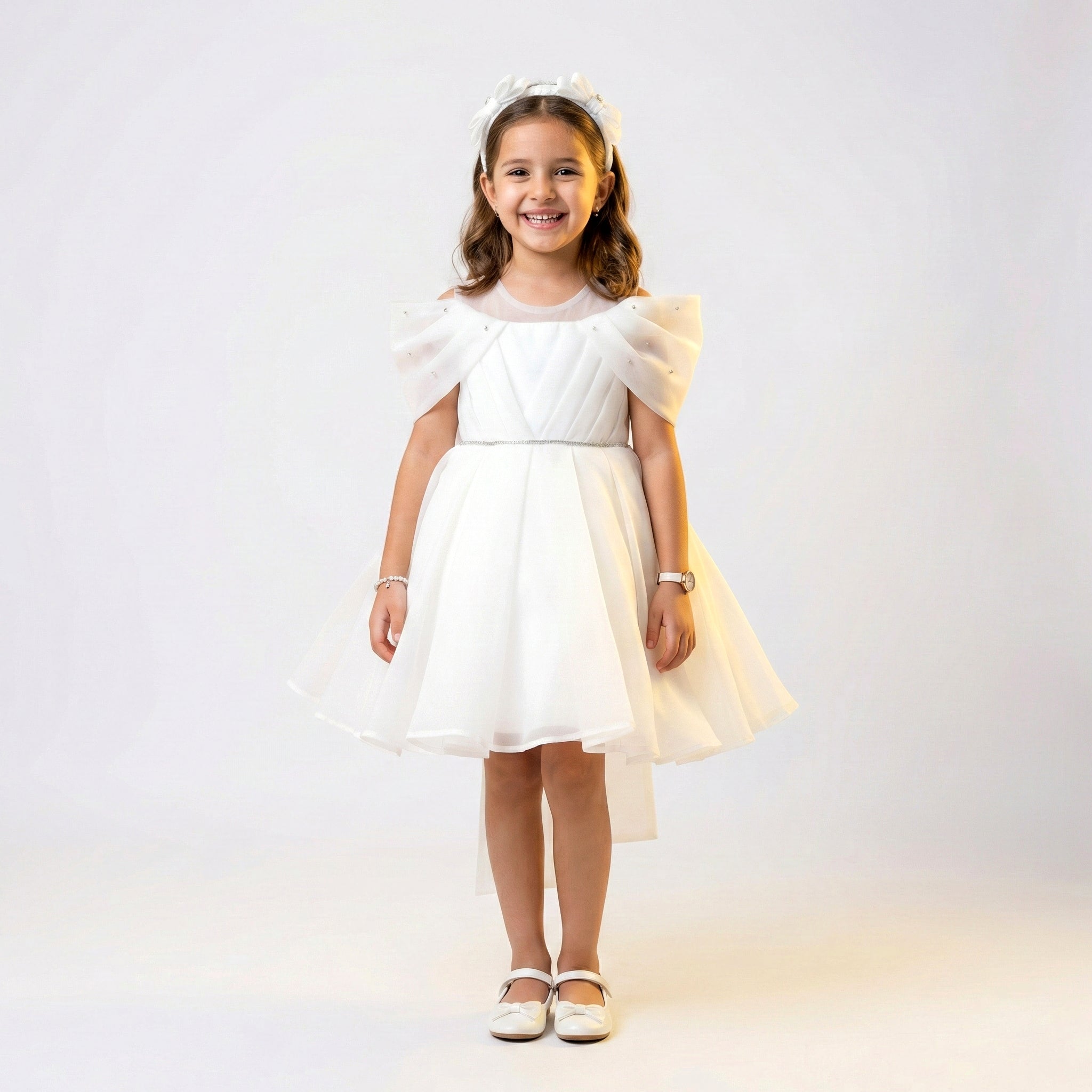 Luxury Girls’ Sheer Organza Formal Gown with Crystal Accents