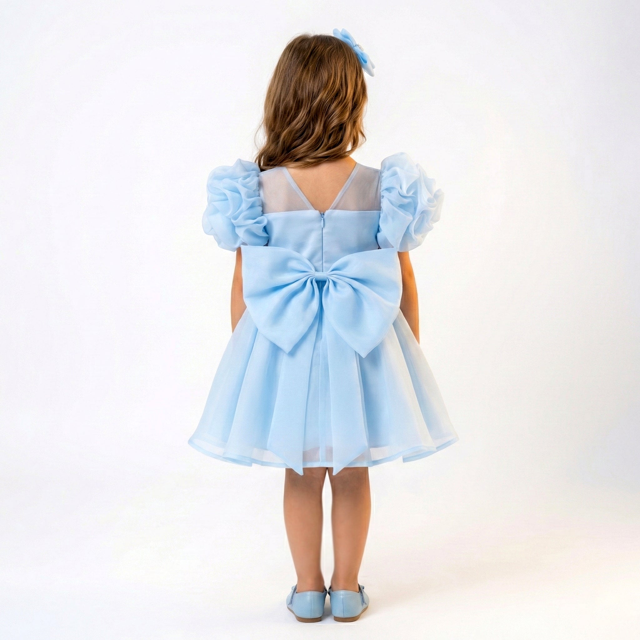 Toddler Girls’ Chiffon Puff Sleeve Dress with Crystal Rosette