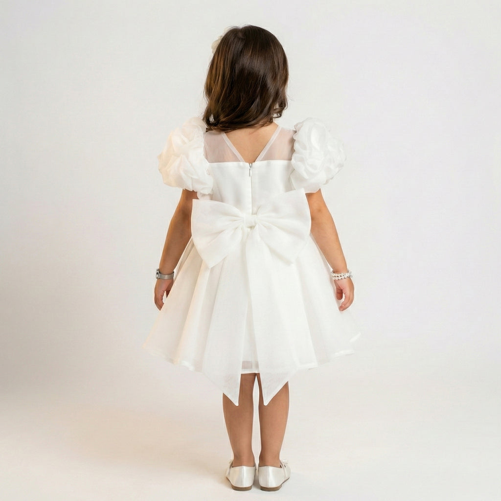 Toddler Girls’ Chiffon Puff Sleeve Dress with Crystal Rosette