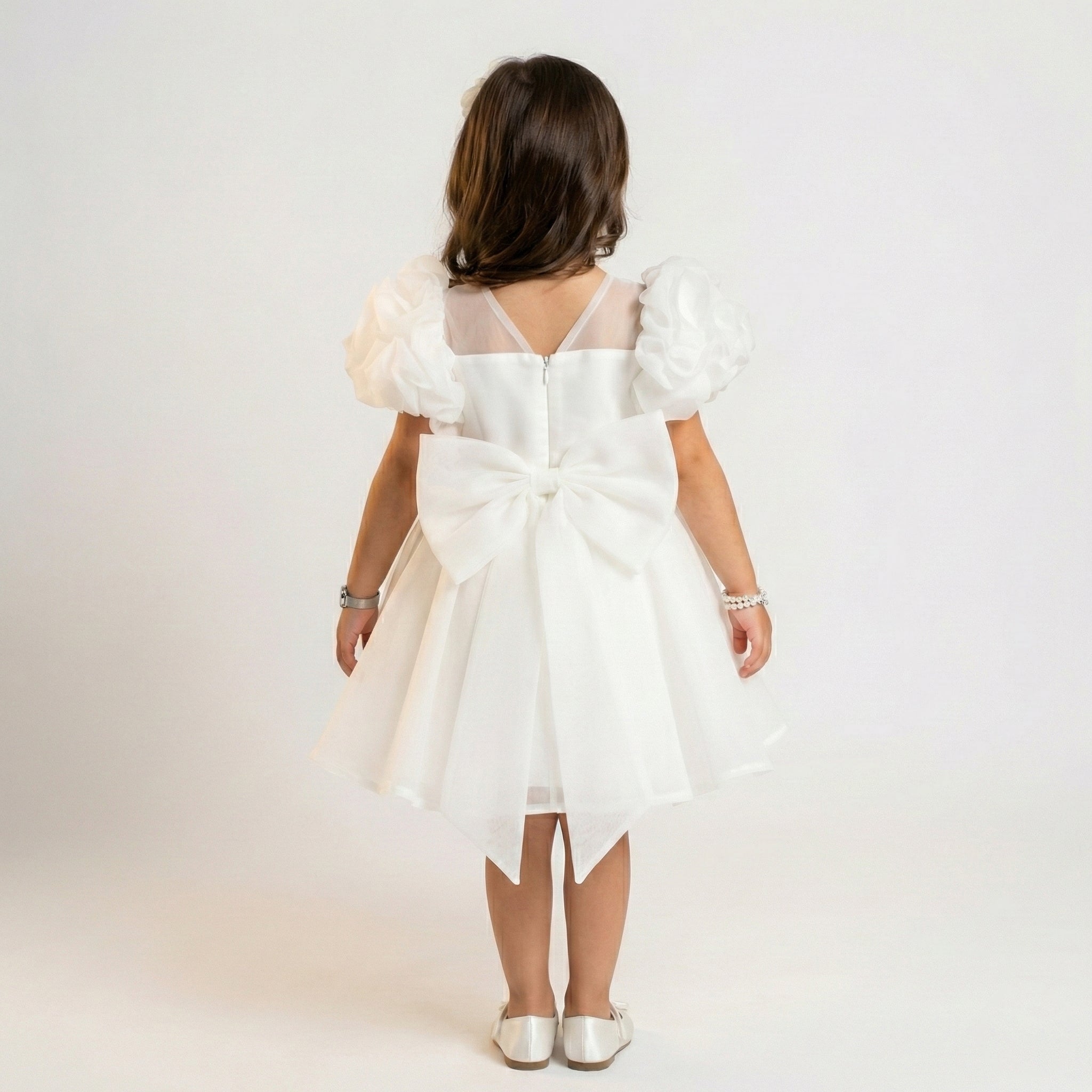 Toddler Girls’ Chiffon Puff Sleeve Dress with Crystal Rosette