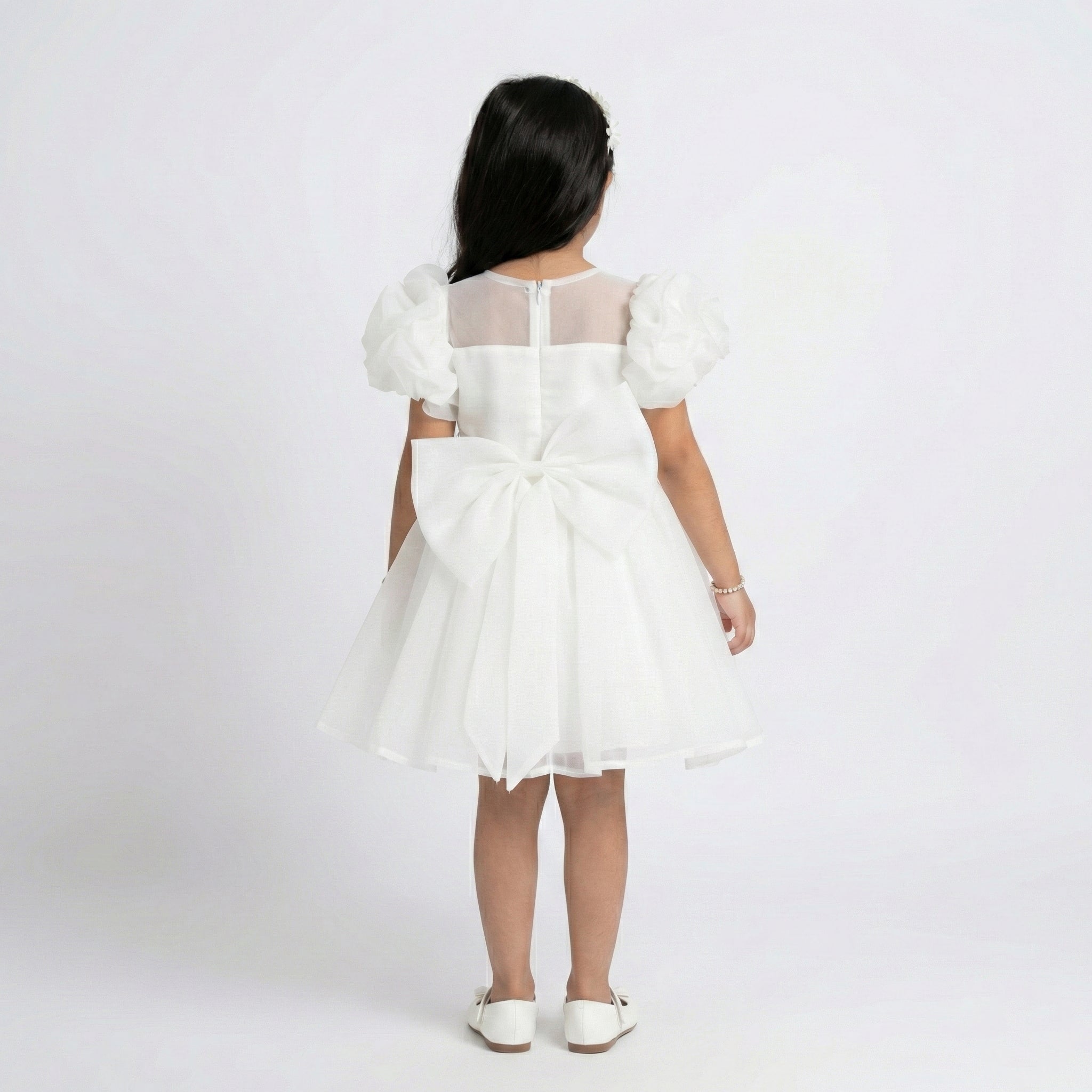 Girls’ Ruffled Sleeve Occasion Dress with Jewel-Centered Flora